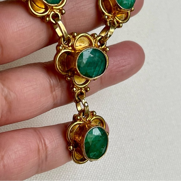 Genuine Natural Emerald/Green Spinel Six Stones Pendant Gold Tone 19" Necklace - Picture 2 of 15